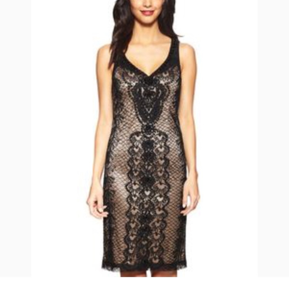 Sue Wong Black Beaded Embroidered Cocktail Dress